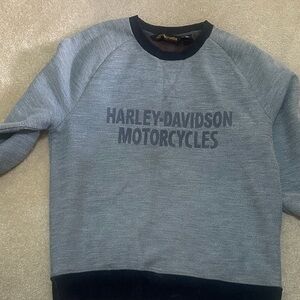 Harley-Davidson Light Blue Crewneck Sweater with Navy Trim